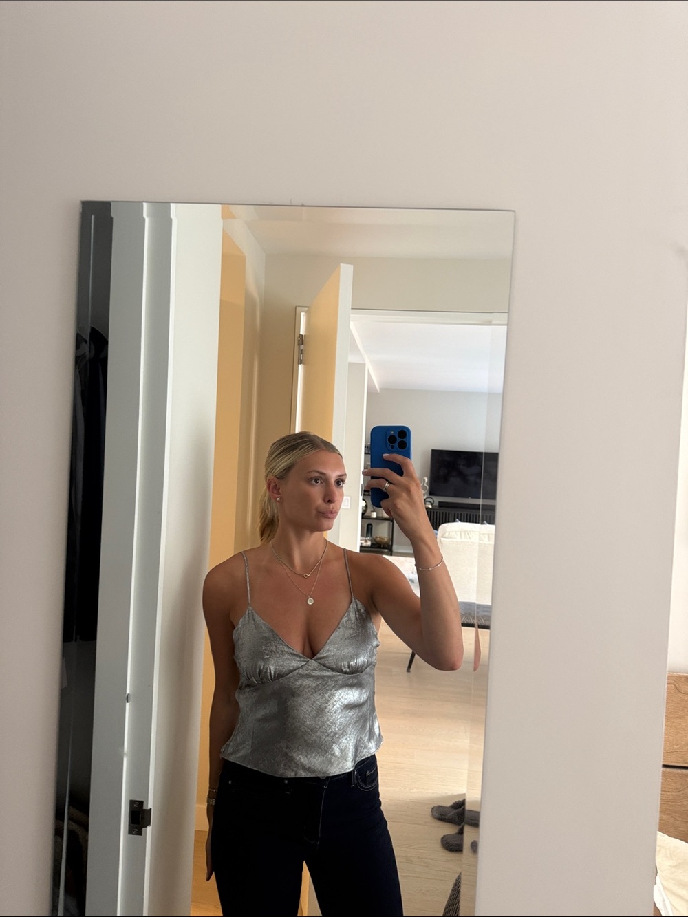 NEW WITH TAGS Metallic Silver Cami Tank Top - Women's